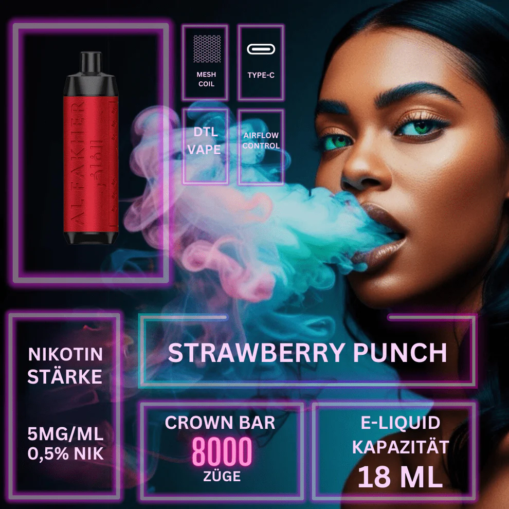 AL Fakher Crown Bar 8000 Trekken Wegwerp E-sigaret – Aardbei Punch