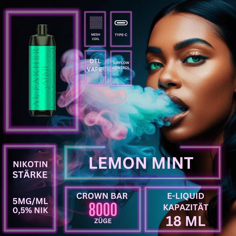 AL Fakher Crown Bar 8000 Trekken Wegwerp E-sigaret – Citroen Munt