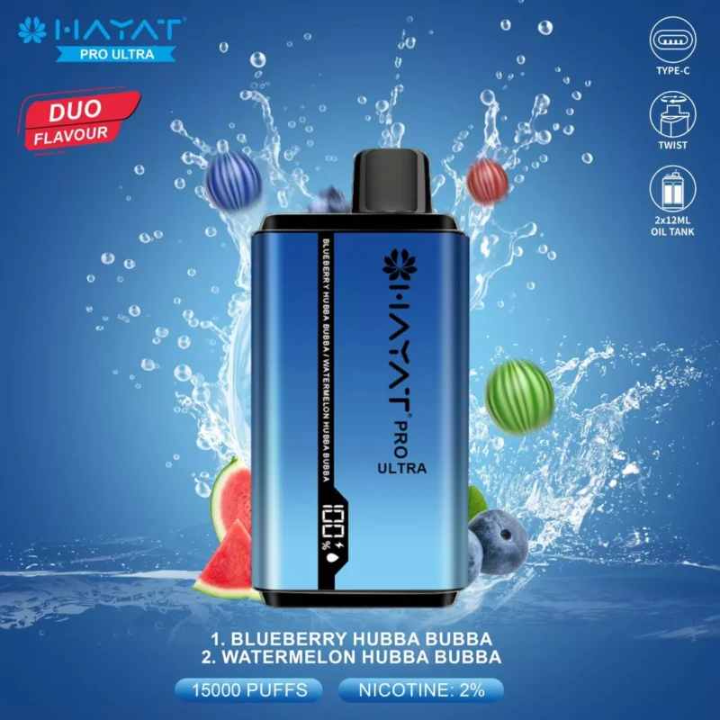 Hayat Pro Ultra 15000 Trekken Wegwerp E-sigaret – Blauwe bosbes Hubba Bubba/Watermeloen Hubba Bubba