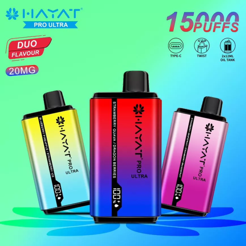 Hayat Pro Ultra 15000 Trekken Wegwerp E-sigaret – Blauwe bosbes aardbei menthol & Blauwe bosbes framboos menthol